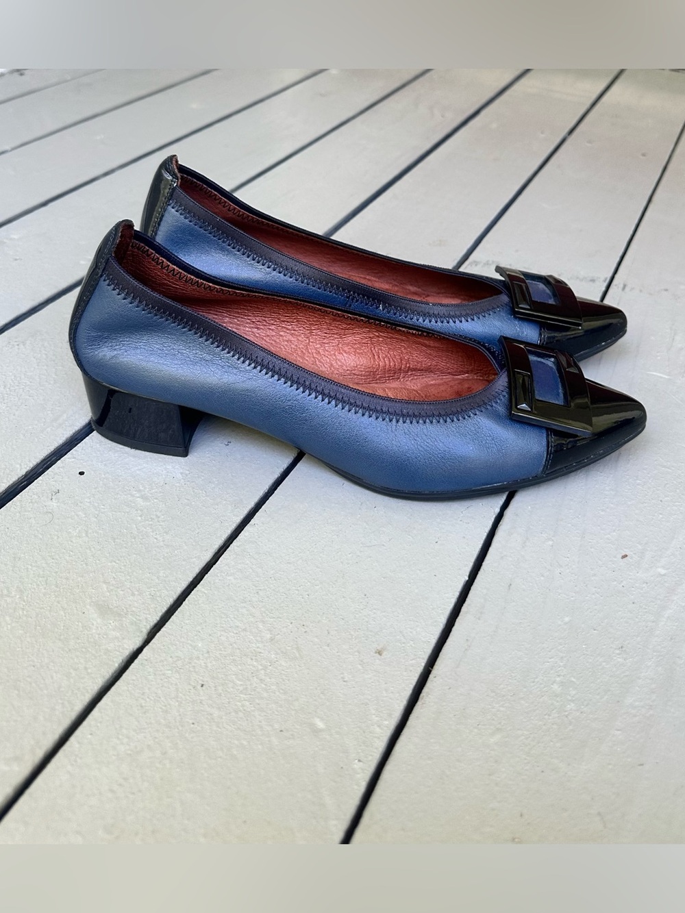 Hispanitas  Omega Leather Low block-heel Pumps |Navy Black ~EU38.5